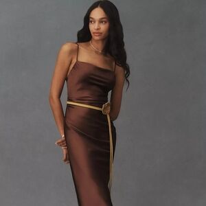 Anthropologie BHLDN Emery Square-Neck Stretch Satin Midi Dress